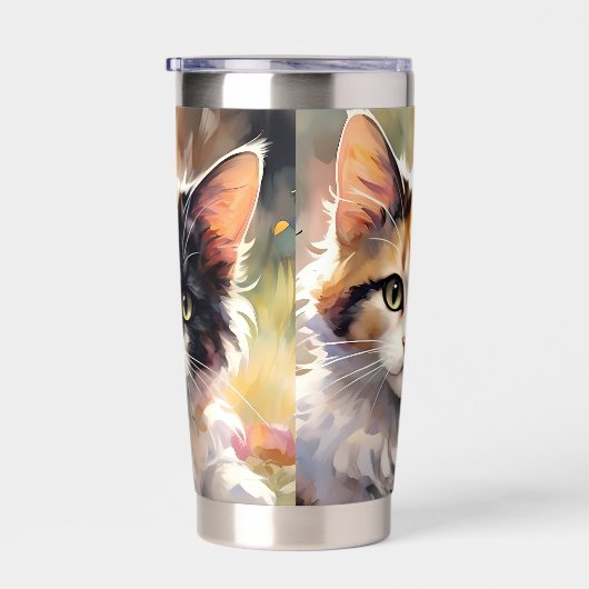 Calico Katze und Schmetterlinge im Frühlingspark Thermobecher (Rechts)