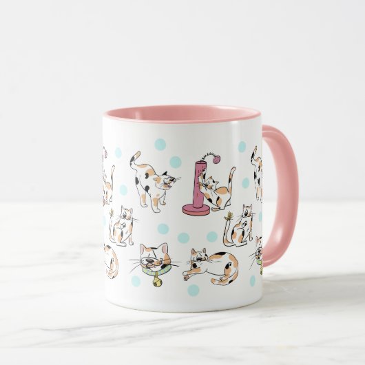 Calico Katzen 11 oz. Rosa, weiße Keramik Tasse (VorderseiteRechts)