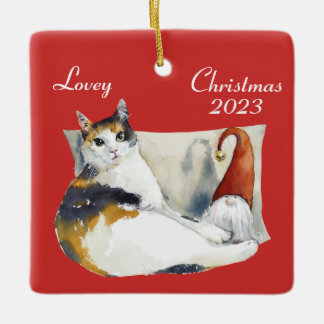 Calico-Katzen-Gnom-Weihnachtsthema-Wasserfarbe Ker Keramikornament