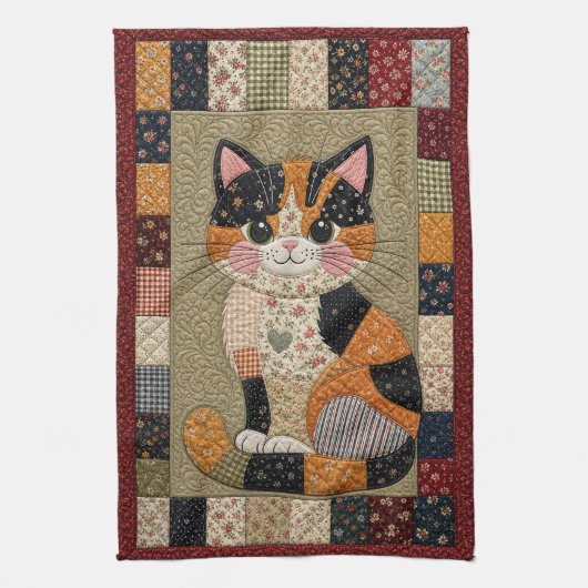Calico-Katzen-Quilt Geschirrtuch (Vertikal)