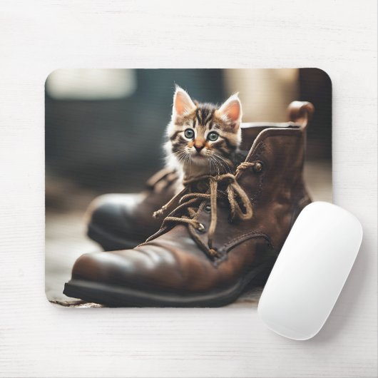 Calico Kitten in Old Shoe Mousepad (Mit Mouse)