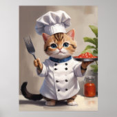 Calico Kitten Koch mit Gabel Niedlich Backen Poster (Vorne)