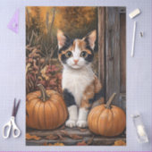 Calico Kitten Sitzen unter Herbstlauben Decoupage Seidenpapier (Basteln)
