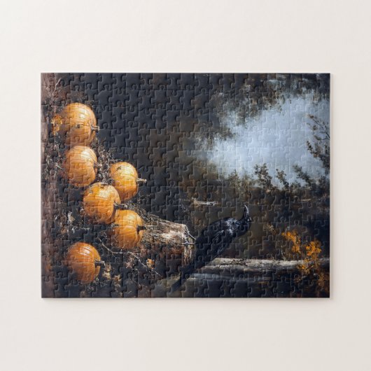 Calico Kitten sitzt unter Herbstlauben Puzzle (Horizontal)