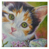 Calico Kitten & Sulfur Butterfly Wasserfarbe Kunst Fliese (Vorderseite)