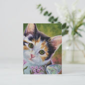 Calico Kitten und Sulfur Butterfly Wasserfarbe Kun Postkarte (Stehend Vorderseite)