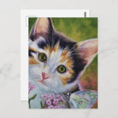 Calico Kitten und Sulfur Butterfly Wasserfarbe Kun Postkarte (Vorne/Hinten)