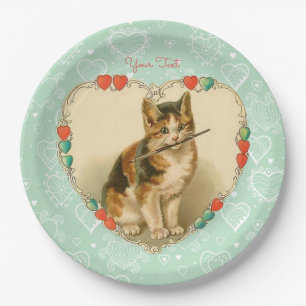 Calico Kitten Valentine Hearts Pappteller