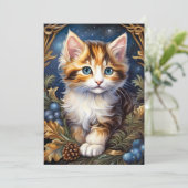Calico Kitten Winter Foliage Feiertagskarte (Stehend Vorderseite)