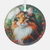 Calico Longhair Cat Glass Ornament (Vorderseite)