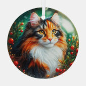 Calico Longhair Cat Glass Ornament (Rückseite)