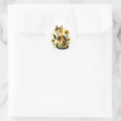 Calico mit Sonnenblumen  Runder Aufkleber (Tasche)