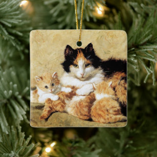 Calico Mom & Kittens • H. Ronner-Knip • Weihnachts Keramikornament