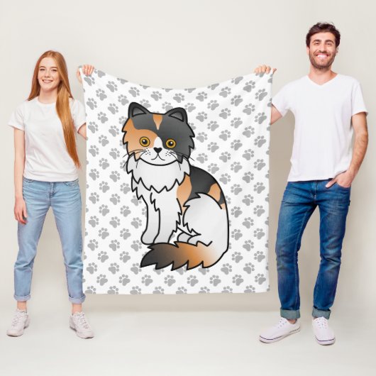 Calico Persian Niedlich Cartoon Cat & Paws Fleecedecke (Beispiel)