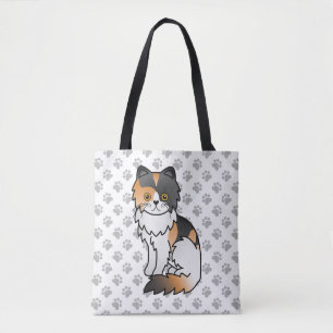 Calico Persian Niedlich Cartoon Cat & Paws Tasche