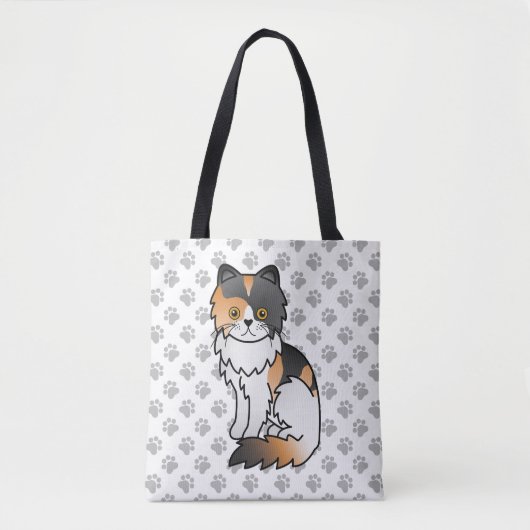 Calico Persian Niedlich Cartoon Cat & Paws Tasche (Vorderseite)