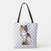Calico Persian Niedlich Cartoon Cat & Paws Tasche (Rückseite)