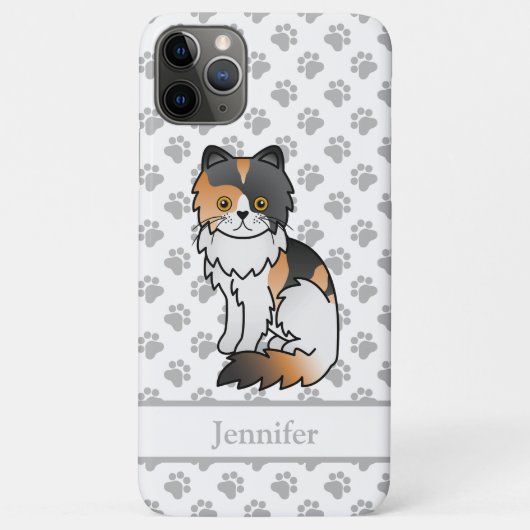 Calico Persischer Niedlicher Cartoon Cat & Name Case-Mate iPhone Hülle (Rückseite)