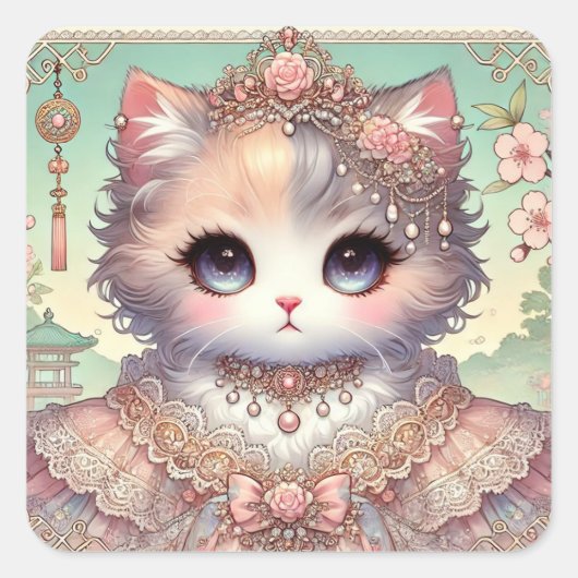 Calico Princess Cat Quadratischer Aufkleber (Vorderseite)