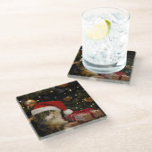 Calico Santa Kitty Glass Coaster Glasuntersetzer (Schrägansicht)
