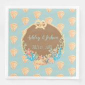 Calico Scallop Blue Retro Hochzeitspapier Napkins Serviette (Vorderseite)
