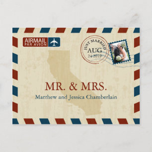 California Airmail   Hochzeit Danke Postkarte