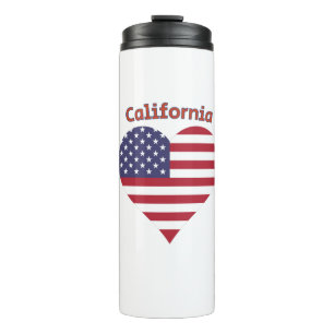 California American Flag Heart Thermosbecher