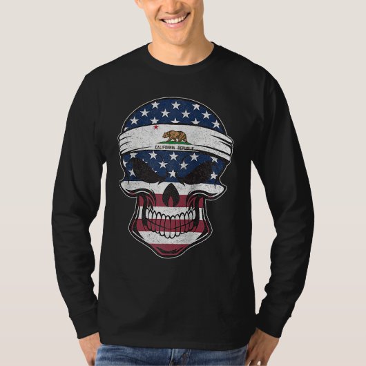 California American Flag Skull  State Flag Califor T-Shirt (Vorderseite)