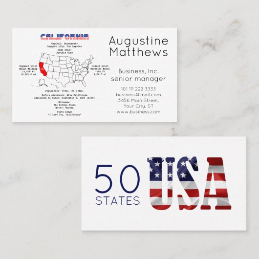 California American Staat auf der Karte und nützli (Vorne/Hinten)