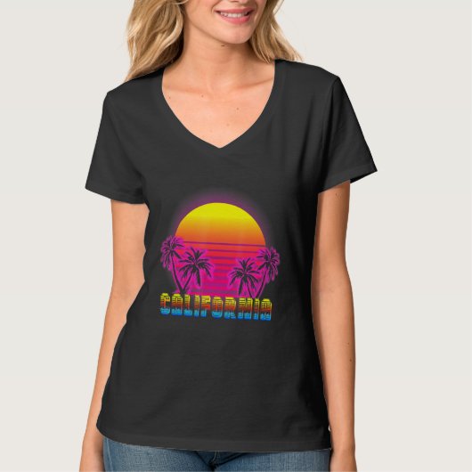 California Beach Life Electro Retro Sunset Liebe C T-Shirt (Vorderseite)