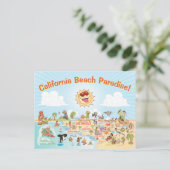California Beach Paradise Cartoon Postcard Postkarte (Stehend Vorderseite)