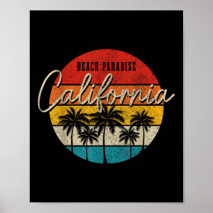 California Beach Paradise Vintag Palmen Surfe Poster