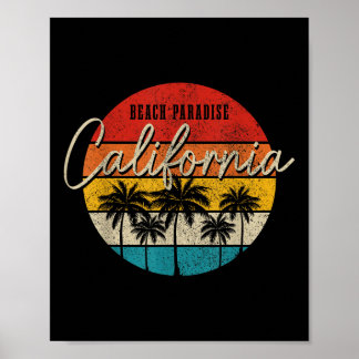 California Beach Paradise Vintag Palmen Surfe Poster