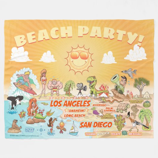 California Beach Party Fleece Blanket (Vorderseite (Horizontal))