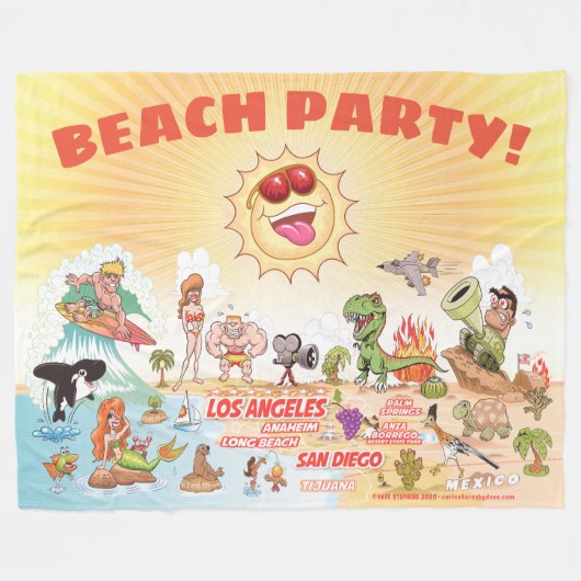 California Beach Party Fleecedecke (Vorderseite (Horizontal))