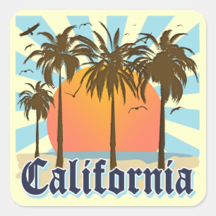 California Beach Sunset Quadratischer Aufkleber