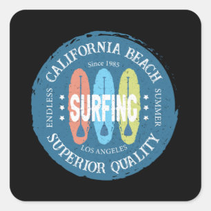 California Beach Surfing Los Angeles Quadratischer Aufkleber