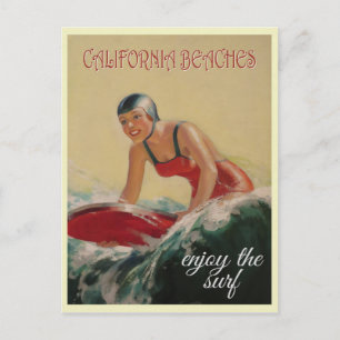 California Beach Vintage Surfer Postkarte