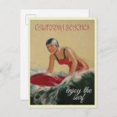 California Beach Vintage Surfer Postkarte (Vorne/Hinten)