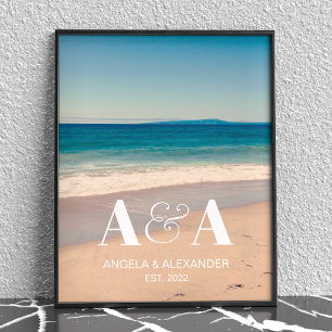 California Beach Wedding Monogram Foto Poster