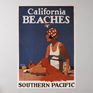 California Beaches Southern Pacific Vintage Travel Poster