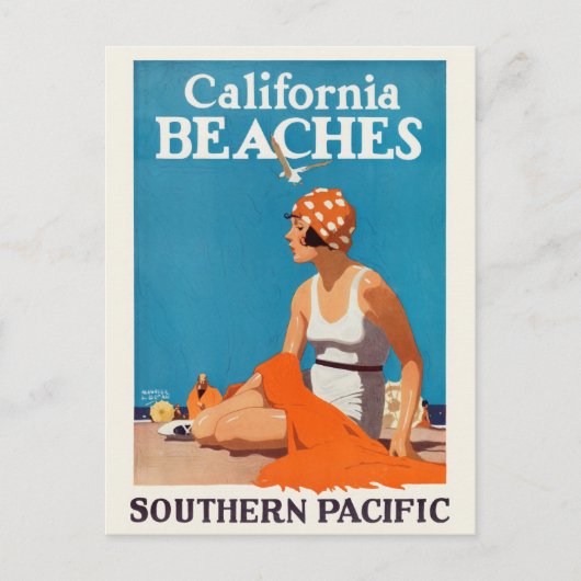 California Beaches Vintage Poster 1923 Postkarte (Vorderseite)