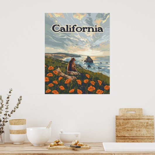 California Bear Poppies Blume Coast Retro Poster (Küche)