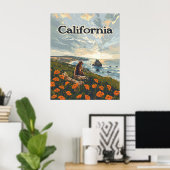 California Bear Poppies Blume Coast Retro Poster (Heimbüro)