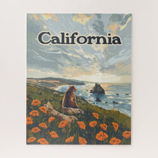 California Bear Poppies Blume Coast Retro Puzzle (Vertikal)