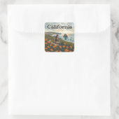 California Bear Poppies Blume Coast Retro Quadratischer Aufkleber (Tasche)