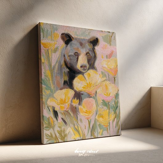 California Bear with Poppies & Wildflowers Art Pri Leinwanddruck