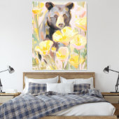California Bear with Poppies & Wildflowers Art Pri Leinwanddruck (Insitu (Schlafzimmer))