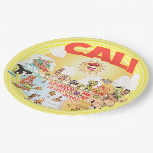 California CALI Beach Paradise Pappteller (Schrägansicht)