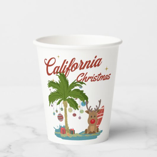 California Christmas Palm Tree and Reindeer Pappbecher (Vorderseite)
